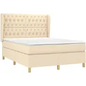 vidaXL Boxspring met matras stof crèmekleurig 140x200 cm