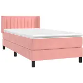 vidaXL Boxspring met matras fluweel roze 90x190 cm