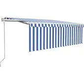 vidaXL Luifel automatisch uittrekbaar met rolgordijn 4,5x3 m blauw wit