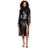 Superdry Dames Zwarte jurk met chevronpatroon en open rug (XS), Feest, Polyester, Lange mouwen W8011850A