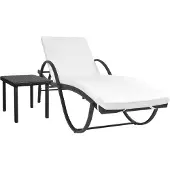 vidaXL Ligbed met kussen en tafel poly rattan zwart