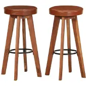 vidaXL Barstoelen 2 st echt leer en massief acaciahout