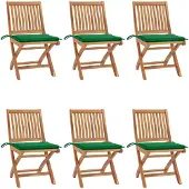 vidaXL Tuinstoelen 6 st inklapbaar met kussens massief teakhout