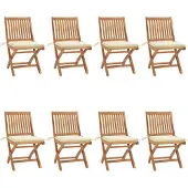 vidaXL Tuinstoelen 8 st inklapbaar met kussens massief teakhout