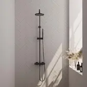 Brauer Regendoucheset opbouw black carving 20 cm thermostatisch met staaf handdouche mat zwart