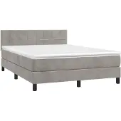 vidaXL Boxspring met matras en LED fluweel lichtgrijs 140x190 cm