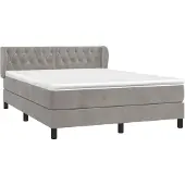 vidaXL Boxspring met matras fluweel lichtgrijs 140x190 cm