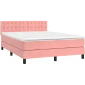vidaXL Boxspring met matras en LED fluweel roze 140x190 cm