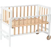 Geuther Co-Sleeper, Aanschuifbed, Wieg - Met Wielen - 45x90 cm - Babybedje tot 9 kg - Massief beukenhout - Eco/Wit