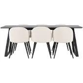Ebuy24 Malaga eethoek eetkamertafel 90x200cm donkergrijs en 6 Skagen stoel fluweel beige.