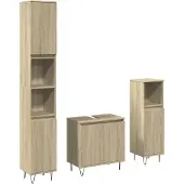 vidaXL 3-delige Badkamermeubelset bewerkt hout sonoma eikenkleurig