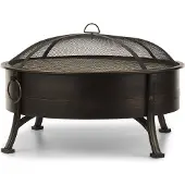 Blumfeldt 2-in-1 Vuurschaal - Vuurschaal voor Tuin met RVS Grillrooster, Vuurschalen FireView Concept, Vonkenscherm, Draagringen, Pook & Grillrooster, Stijl: Catania, Zwart