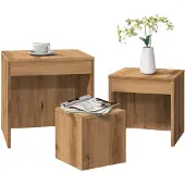vidaXL 3-delige Tafeltjesset bewerkt hout artisanaal eikenkleur
