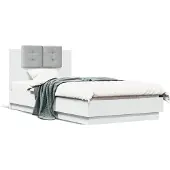 vidaXL Bedframe met hoofdeinde bewerkt hout wit 90x190 cm