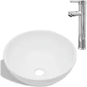 vidaXL Badkamerwastafel met mengkraan rond keramiek wit