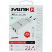 Swissten USB Ladegerät Smart IC mit 2x USB 2,1A Power + Datenkabel USB / Lightning MFi 1,2 M