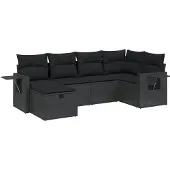 vidaXL 6-delige Loungeset met kussens poly rattan zwart
