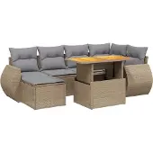 vidaXL 7-delige Loungeset met kussens poly rattan beige
