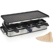 Princess Gourmetstel 162645 - Raclette 8 Personen - Regelbare thermostaat - 1400W - 2 meter snoer - Omkeerbare Bakplaat - 8 pannetjes - RVS