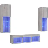 vidaXL 5-delige Tv-wandmeubelset met LED grijs sonoma eikenkleurig