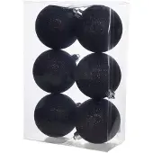 Cosy & Trendy Cosy @Home Kerstballen Zwart glitter ø 8 cm - 6 Stuks