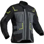Lindstrands Myrvik, waterdichte motorfietsjas, donkergrijs/zwart/geel, maat 58