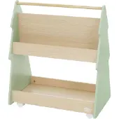 Joyz Kinderboekenkast dennenhout design groen/natuur met legplanken en wielen Joyz