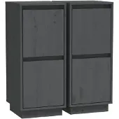 vidaXL Dressoirs 2 st 31,5x34x75 cm massief grenenhout grijs