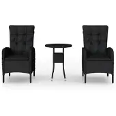 vidaXL 3-delige tuin-bistroset, zwart, van polyrotan