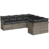 vidaXL 8-delige Loungeset met kussens poly rattan grijs