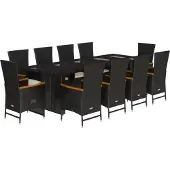 vidaXL 11-delige Tuinset met kussens poly rattan zwart