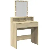vidaXL Schminktafel met LED-verlichting, Sonoma-eikenhout, 80x41x144,5 cm