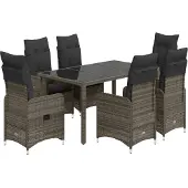vidaXL 5-delige Bistroset met kussens poly rattan grijs