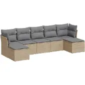 vidaXL 7-delige Loungeset met kussens poly rattan lichtgrijs