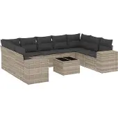 vidaXL 10-delige Loungeset met kussens poly rattan lichtgrijs