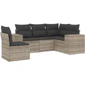 vidaXL 5-delige Loungeset met kussens poly rattan lichtgrijs