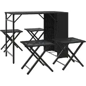 vidaXL 5-delige Tuinset inklapbaar poly rattan zwart