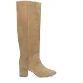 Manfield Beige suède hoge laarzen met hak | Maat 37