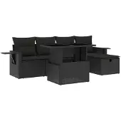 vidaXL 6-delige tuinmeubelset met kussens, zwart, polyrotan