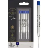 Parker balpenvullingen | Medium punt | Blauwe QUINKflow-inkt | Voordeelverpakking | 6 stuks