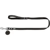 Hunter Looplijn Leder Zwart - Hondenriem - 110x1.6 cm