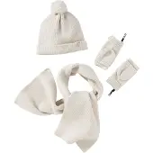 Vertbaudet Meisjesset van geribd breiwerk met muts + sjaal + wanten/vingerhandschoentjes gemêleerd beige