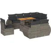 vidaXL 9-delige tuinmeubelset met kussens, grijs, polyrotan