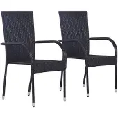 vidaXL Stapelbare tuin stoelen, 2 stuks, polyrotan, zwart