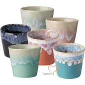 Costa Nova - Grespresso servies - 6 Espresso kopjes - Roze-Grijs-Azur-Red-Wit -Turquoise - aardewerk - H 5.9 cm