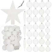 Springos Kerstballen & Piek | 33 Stuks | 5/6/8 cm | Wit