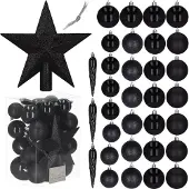 Springos Kerstballen & Piek | 33 Stuks | 5/6/8 cm | Zwart