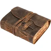 Ancient Wisdom Leren Deckle-edge Notitieboek met Sleutel 18x13cm - Handgemaakt