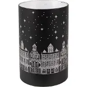 Clayre & Eef Waxinelichthouder met LED Ø 8x12 cm Zwart Zilverkleurig Glas