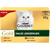 Gourmet 3x Gold Malse Lekkernijen ( kip, rund, zalm en zeevis)